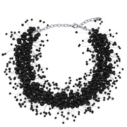 Колье Грозди (Майорка черная 3-7мм, SW черные; покрытие родий) 45-52см, Есть комплект