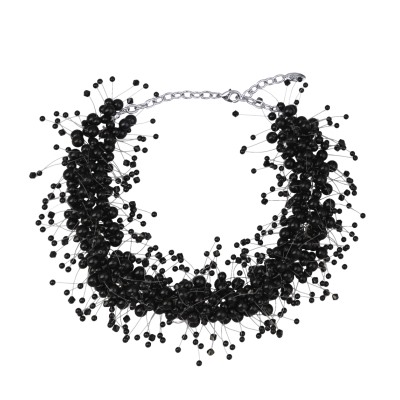 Колье Грозди (Майорка черная 3-7мм, SW черные; покрытие родий) 45-52см, Есть комплект