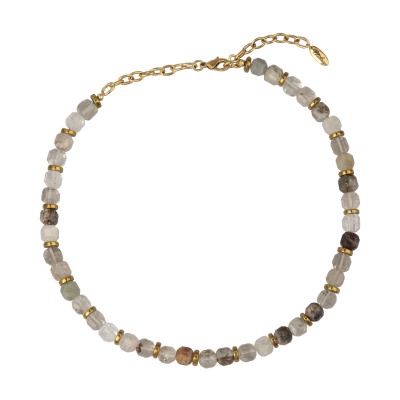 Колье Селена (фантомный кварц 8мм; покрытие золото) 39-50см, Есть комплект