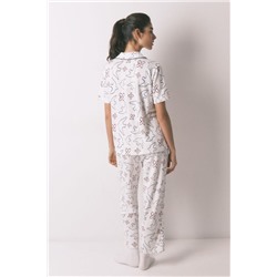Pijama camisero algodón blanco estampado pájaros