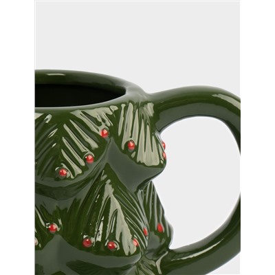 Кружка, 380 мл, керамика D, зелено-красная, Елка, Fir