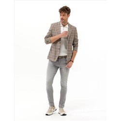Açık Kahverengi Slim Fit Yün Keten Karışımlı Ekose Ceket