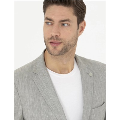 Açık Yeşil Ex. Slim Fit Keten Karışımlı Ceket