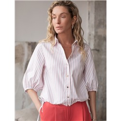 Укороченная блузка с рукавами буфами и с кулиской по низу из хлопка