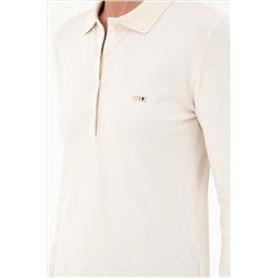 Kadın Krem Basic Polo Yaka Sweatshirt