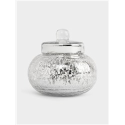 Конфетница, 16х15 см, с крышкой, стекло, серебристая, Кракелюр, Craquelure