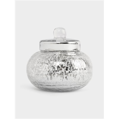 Конфетница, 16х15 см, с крышкой, стекло, серебристая, Кракелюр, Craquelure
