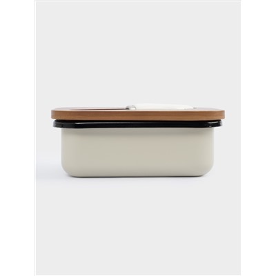 Масленка, 16х11 см, с ножом, металл/дерево, прямоугольная, бежевая, Retro