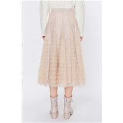 Falda avolantada de talle alto Beige