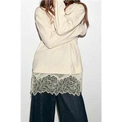 LONG KNIT JUMPER WITH LACE DETAIL