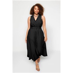 Trendyol Curve Siyah Kemerli Dokuma Gömlek Elbise TBBSS23AH00277