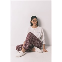 Pantalón largo granate estampado flores