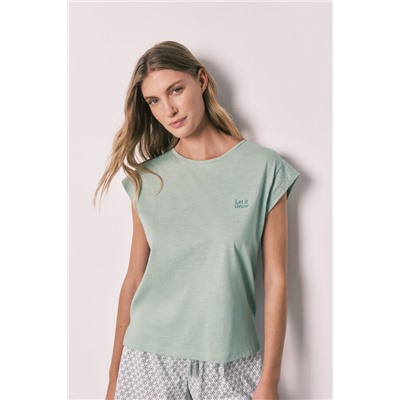 Pijama corto algodón estampado verde