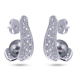 Серьги (Майорка 10мм серо-голубая; покрытие родий), Есть комплект