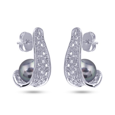 Серьги (Майорка 10мм серо-голубая; покрытие родий), Есть комплект