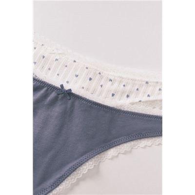 Pack 2 tangas algodón azul y estampado blanco