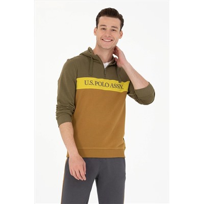 Erkek Haki Kapüşonlu Sweatshirt