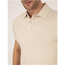 Bej Dokulu Slim Fit Polo Yaka Tişört