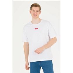 Erkek Beyaz Comfort Bisiklet Yaka Tişört