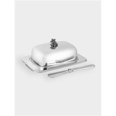 Масленка, 18х13 см, с ножом, сталь, прямоугольная, Vintage