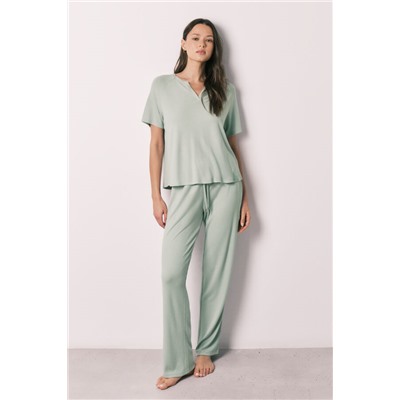 Pijama Capri textura waffle verde