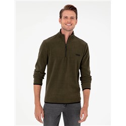 Haki Regular Fit Yarım Fermuarlı Polar Sweatshirt