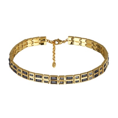 Колье Богемия (кристаллы SW темно-серые; покрытие золото) 34-39см, Есть комплект