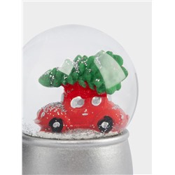 Снежный шар, 7 см, с подсветкой, стекло/полирезин, серебристый, Машина с елкой, New year