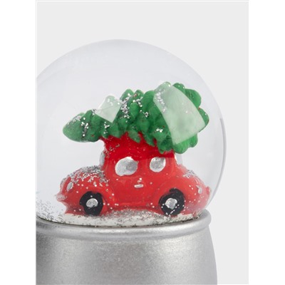 Снежный шар, 7 см, с подсветкой, стекло/полирезин, серебристый, Машина с елкой, New year
