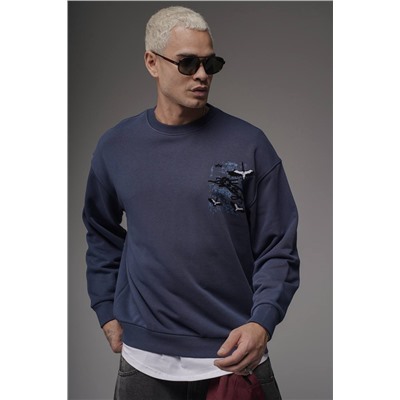 Свитшот  журавли синий