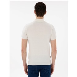 Ekru Slim Fit Düğmeli Polo Yaka Triko Tişört