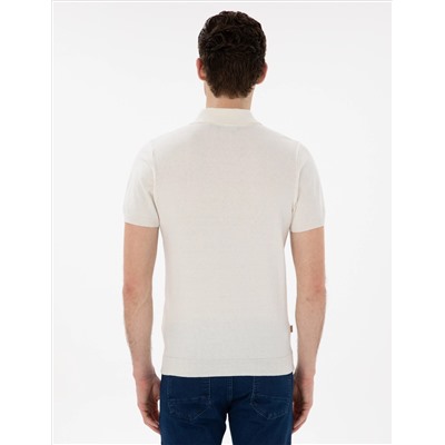 Ekru Slim Fit Düğmeli Polo Yaka Triko Tişört