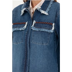 Kadın Koyu Mavi Jean Gömlek