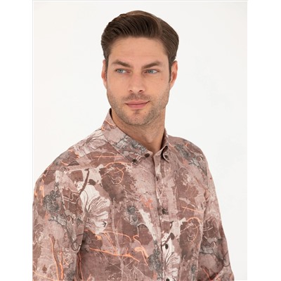 Açık Kahverengi Slim Fit Uzun Kollu Gömlek