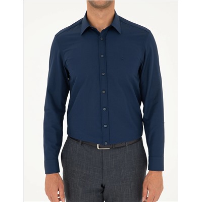 Lacivert Slim Fit Uzun Kollu Gömlek
