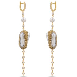 Серьги (жемчуг барочный белый, кристаллы шампань; покрытие золото), Есть комплект