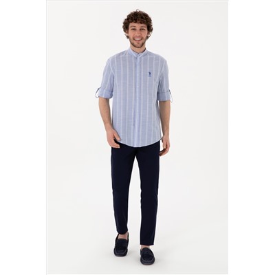 Erkek Lacivert Slim Fit Kanvas Pantolon