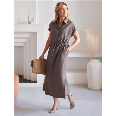 Платье-рубашка с кулиской на талии из плотного лиоцелла