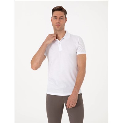 Beyaz Slim Fit %100 Pamuk Polo Yaka Basic Tişört