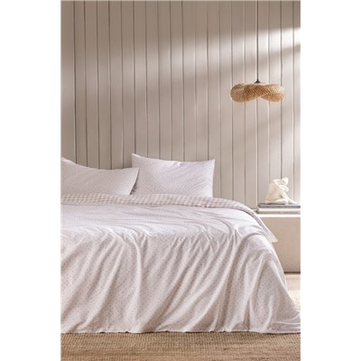 Botie King Size %100 Pamuk Ranforce Baskılı Nevresim Takımı - Bej