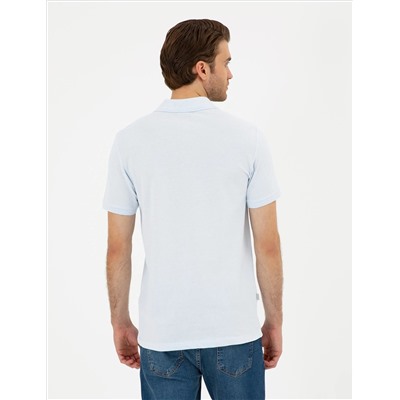 Açık Mavi Slim Fit %100 Pamuk Polo Yaka Basic Tişört