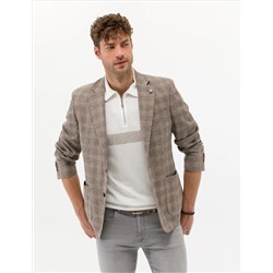 Açık Kahverengi Slim Fit Yün Keten Karışımlı Ekose Ceket