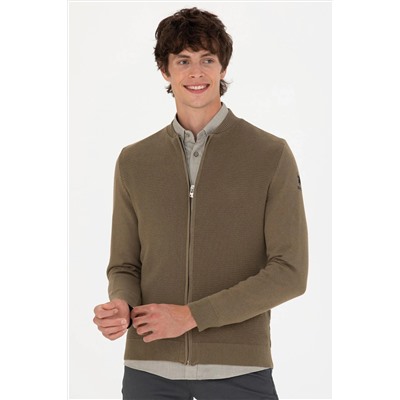 Erkek Haki Melanj Basic Triko Hırka