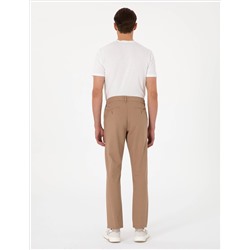 Kahverengi Slim Fit Keten Karışımlı Beli Lastikli Kanvas Pantolon