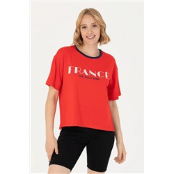 Kadın Kırmızı Bisiklet Yaka Tişört