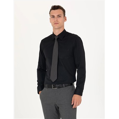 Siyah Regular Fit Uzun Kollu Basic Gömlek