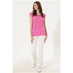 Kadın Pembe Bisiklet Yaka Kolsuz Tişört