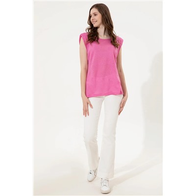 Kadın Pembe Bisiklet Yaka Kolsuz Tişört