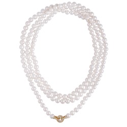Колье (жемчуг белый 8-9мм, фианиты; покрытие золото) 160см, Есть комплект