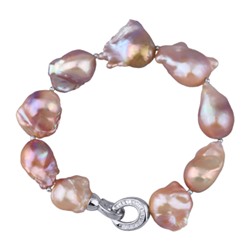 Браслет Барокко (жемчуг 15-25мм лососевый, фианит; родий) 21см, Есть комплект